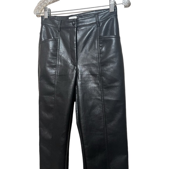Aritzia Wilfred Rebel High Rise Vegan Leather Straight Leg Black Pants Size 2 26 - Picture 5 of 15